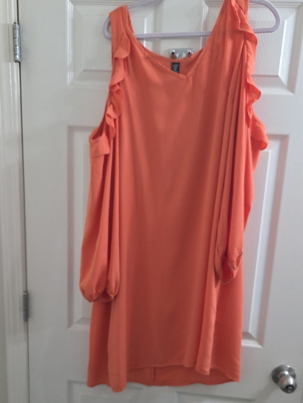 SHEIN Orange Cold-Shoulder Ruffle Long-Sleeve Dress